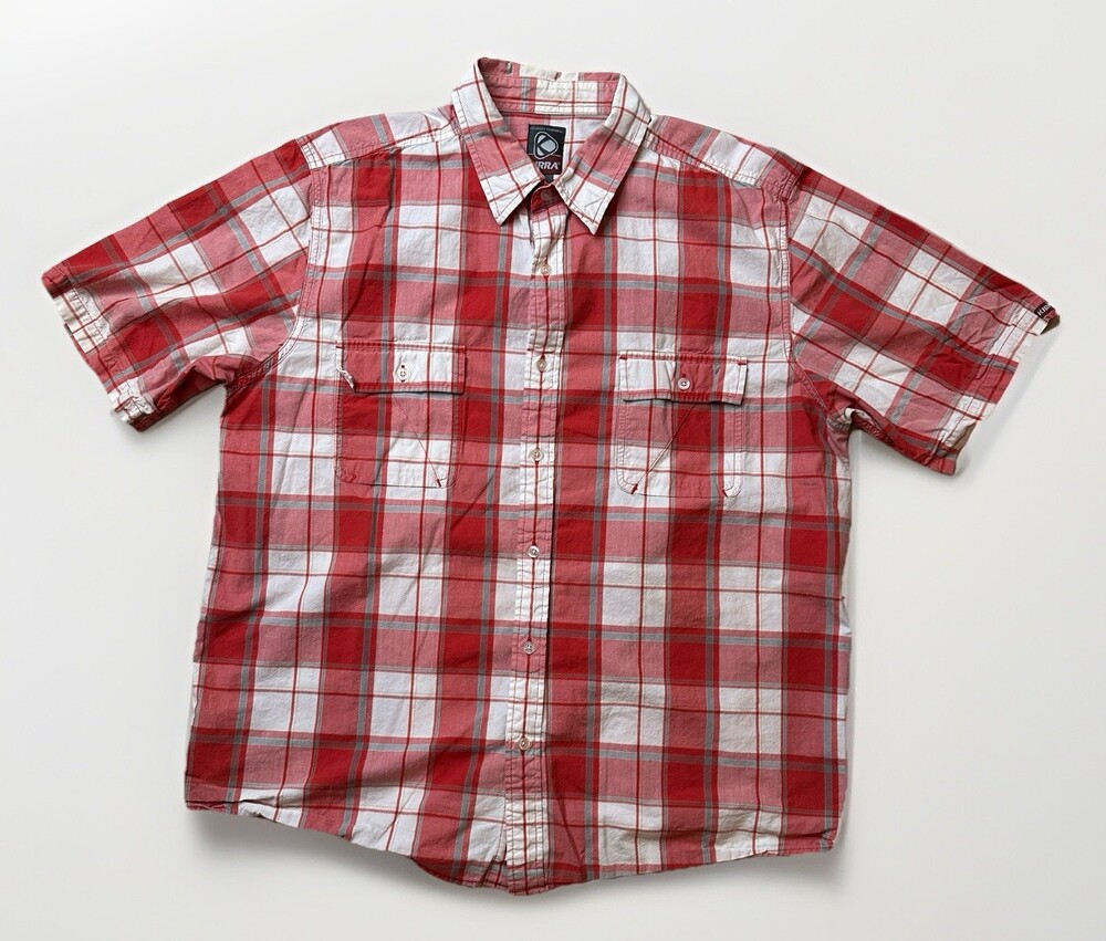 VTG KIRRA Shirt Mens XL Red Plaid Short Sleeve Button Up Office Work Casual Y2K
